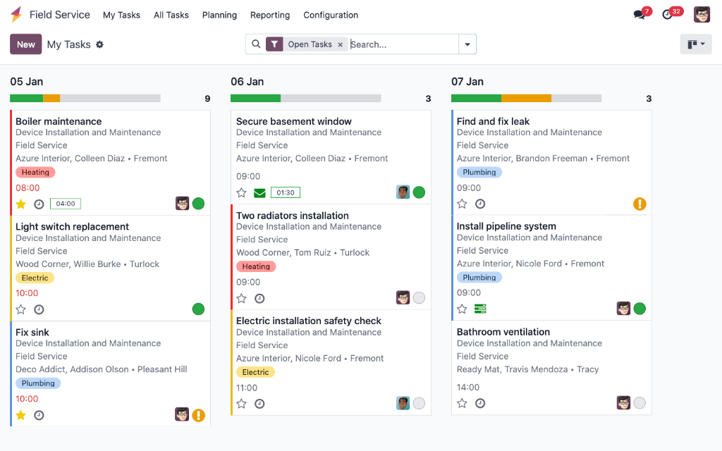 Field operations scheduling in the Odoo Field Service module